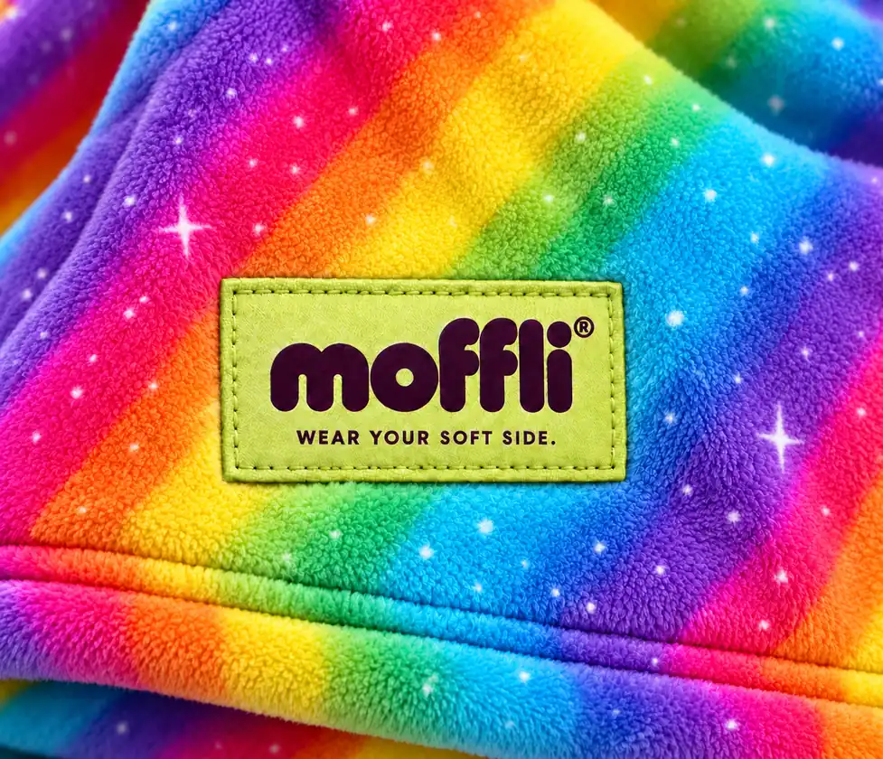 Macro of the rainbow striped fabric and white stars