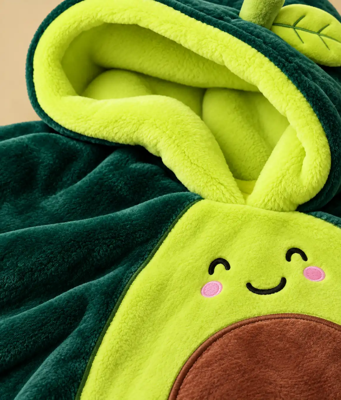 Close-up of the lined hood on the Moffli Avocado